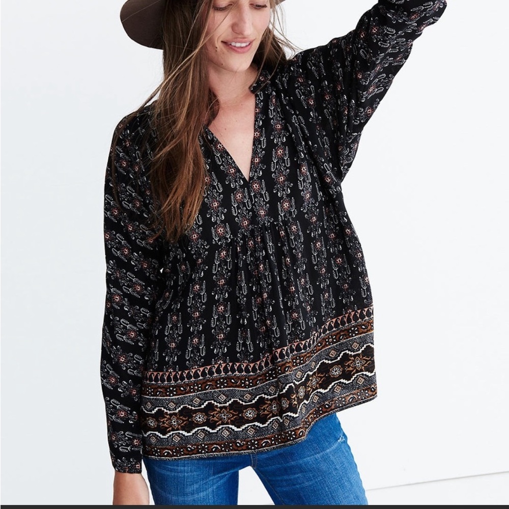 Madewell sz L Silk Bohème Popover Shirt in Burnished Floral